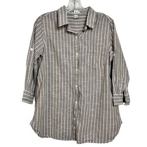 Dash Striped Cotton Button Down Shirt Small Tunic Top Minimalist